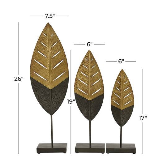 Gold Metal Contemporary Leaf Sculpture Set